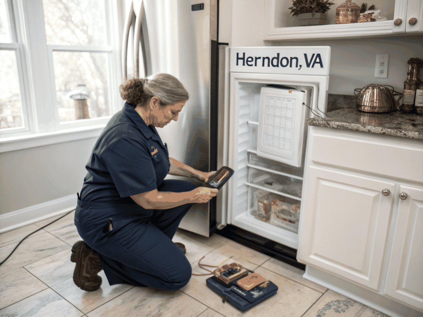 Diagnostic check of upright residential freezer coils in Buford Georgia